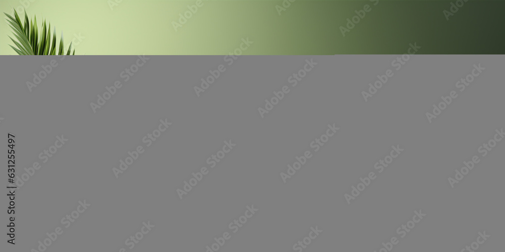 Fototapeta premium Minimal abstract cosmetic background for product presentation. Sunshade palm leaf shadow on plaster wall. 3d render illustration