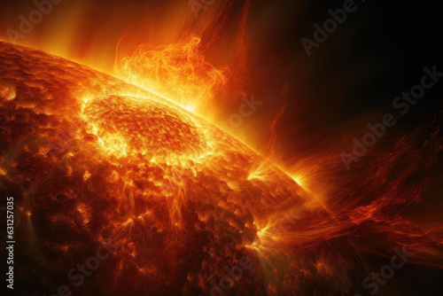 The Fiery And Dynamic Activity On The Surface Of The Sun, With Solar Flares And Prominences. Generative AI