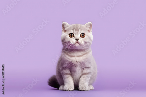 Scottish Fold Cat On Lavender Color Background. Generative AI photo
