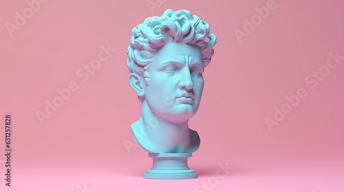 Pixel Cyberpunk Head of David's statue, sculpture bust, 3d rendering style on pastel background. Metaverse Y2K low poly Avatar. © ckybe