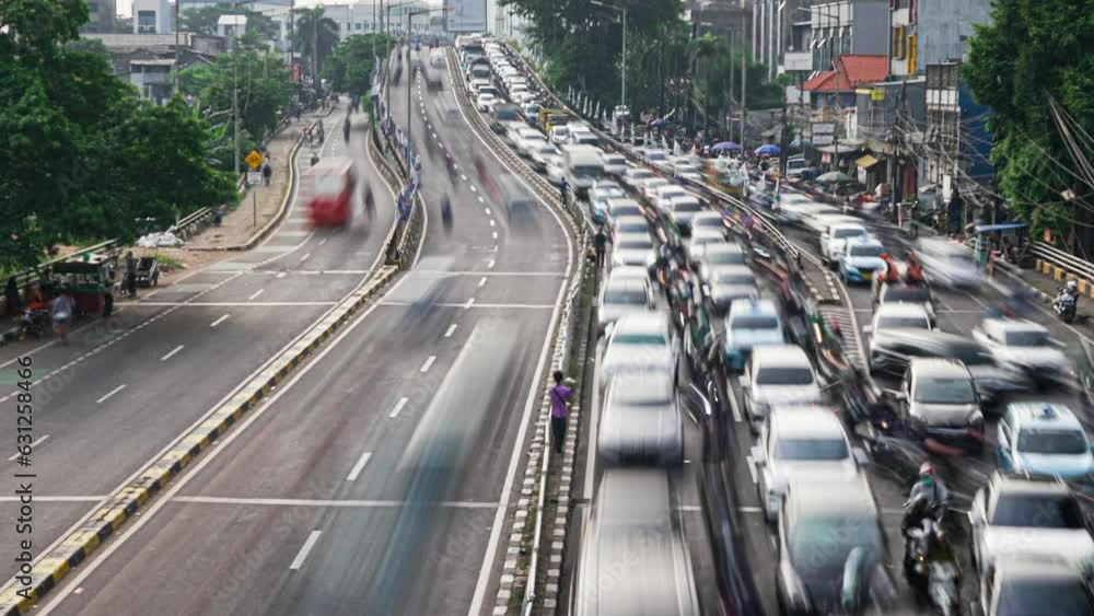Time lapse of morning traffic jam in Jakarta, Indonesia Time lapse of morning traffic jam in Jakarta, Indonesia
