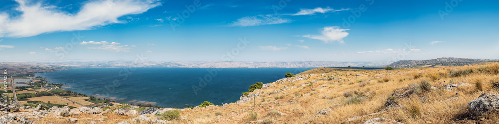 Panorama Sea Galilee from the top of the Arbel rock. Panorama Sea Galilee from the top of the Arbel rock.