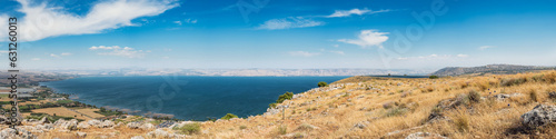 Panorama  Sea Galilee from the top of the Arbel rock.