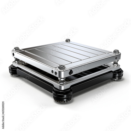 empty metal platform square stage podium black and silver color with white background