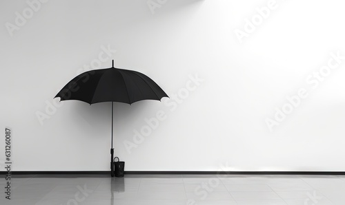 Wallpaper Mural  a black umbrella leaning against a wall with a black bucket underneath it.  generative ai Torontodigital.ca