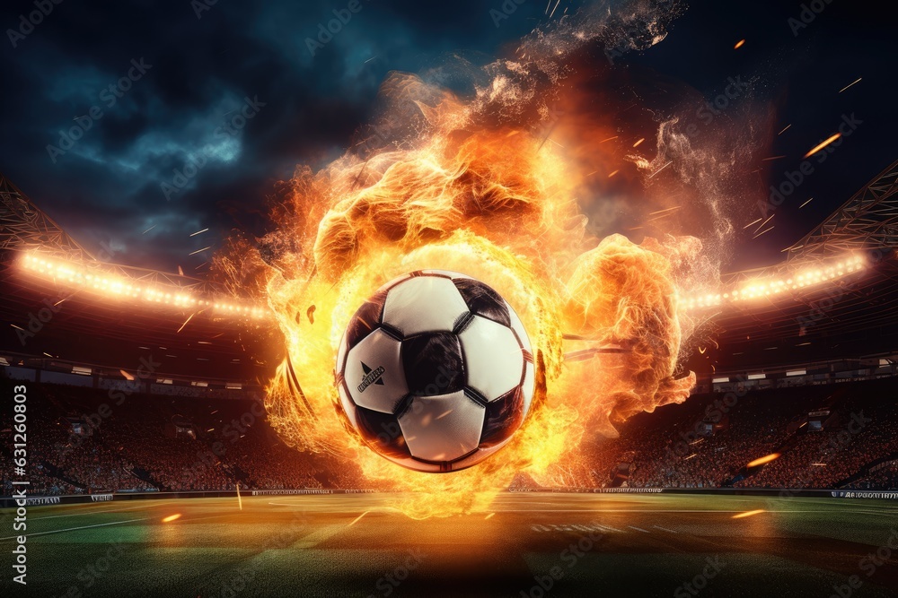 Fototapeta premium soccer ball flying and leaving a trail of fire