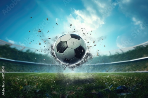 a soccer ball flies and leaves a trail