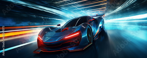 futuristic racing cars on the track in motion futuristic background made with generative AI © Annuitti