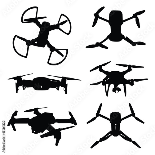 Flying Drone or Delivery Drone Silhouettes Vector Illustration