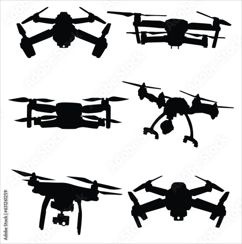 Flying Drone or Delivery Drone Silhouettes Vector Illustration