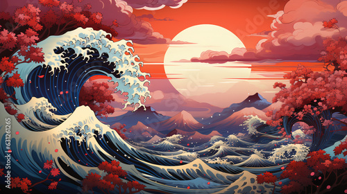 Leinwand Poster The great wave off kanagawa painting reproduction illustration