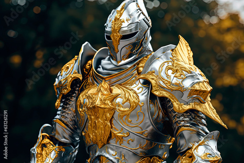 A statue of a person in armor of a knight. Generative AI