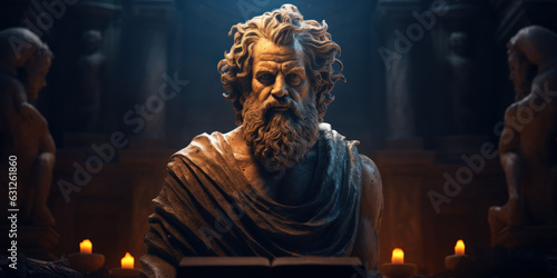 Bust of Greek philosopher Socrates. Generative AI photo