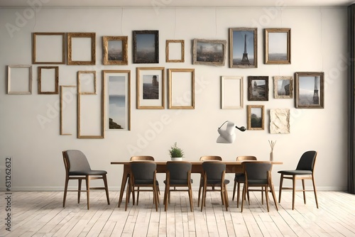 Picture frame attached to the wall, with chairs and table