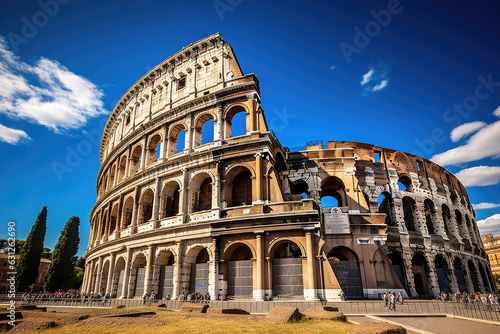 Roman colosseum and sunny blue sky