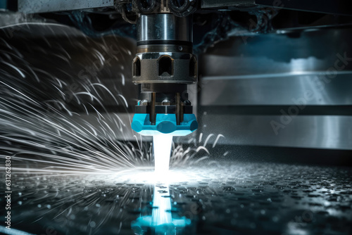 Cutting-Edge Technology: A futuristic close-up of a waterjet cutter demonstrates the cutting-edge engineering that goes into creating such a potent industrial tool.