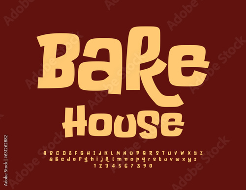 Vector advertising Signboard Bake House. Modern Creative Font. Funny bright Alphabet Letters and Numbers