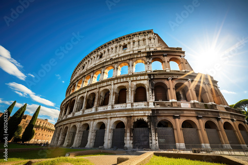 Roman colosseum and sunny blue sky