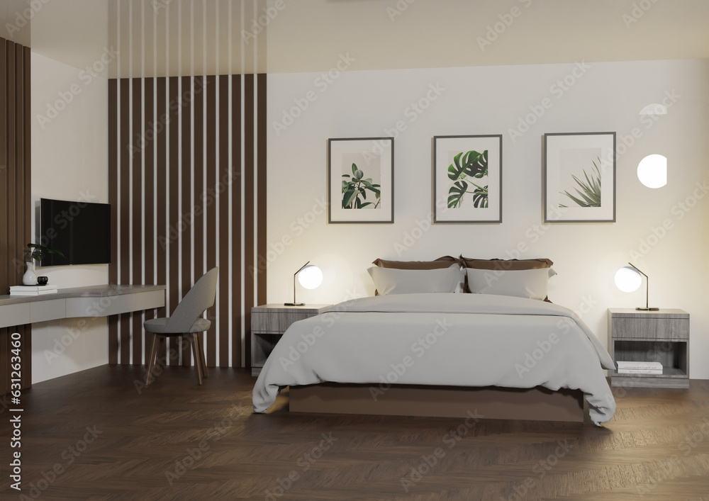 bedroom, room, visualization, 3d render - obrazy, fototapety, plakaty 
