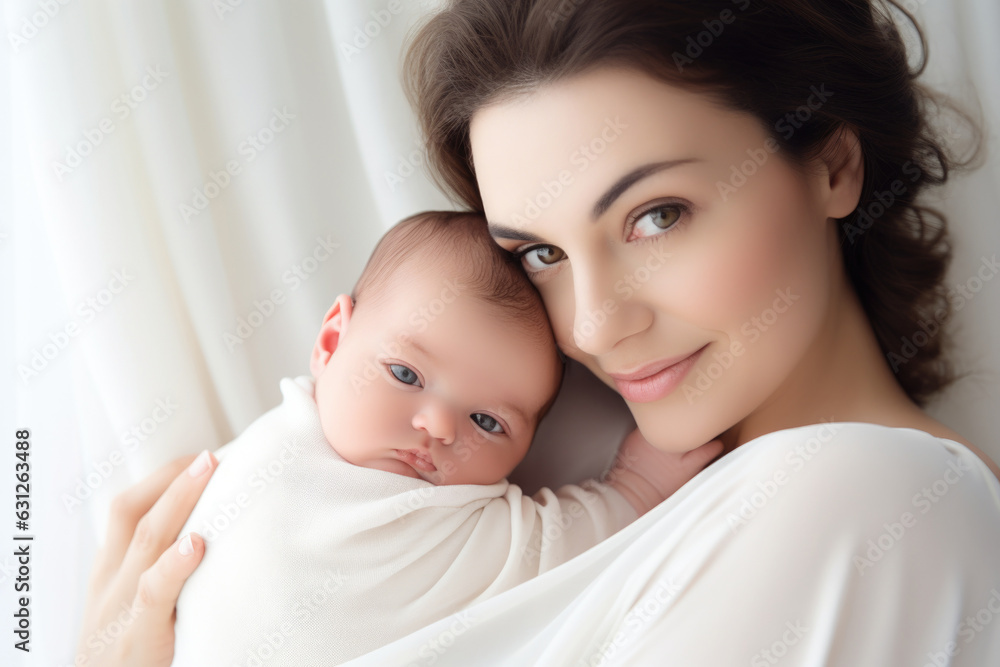 Beautiful young mother with her new born baby Generative AI Beautiful young mother with her new born baby Generative AI