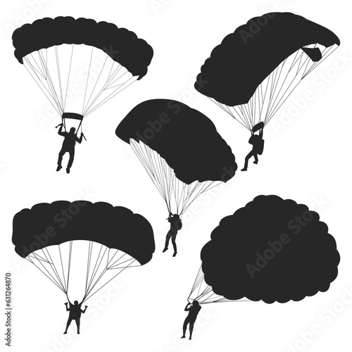 Parachute or skydiving paragliding silhouettes vector collection