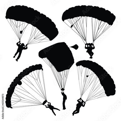 Parachute or skydiving paragliding silhouettes vector collection