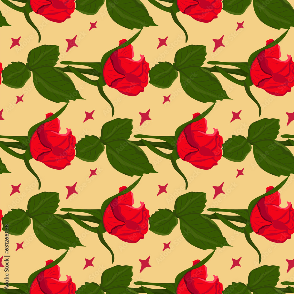 Flat red roses pattern on light background. Vector hand drawn isolated flowers with lights. Floral composition. Suitable for wrapping paper, background, wallpaper, textile, banner, scrapbookingr Flat red roses pattern on light background. Vector hand drawn isolated flowers with lights. Floral composition. Suitable for wrapping paper, background, wallpaper, textile, banner, scrapbookingr