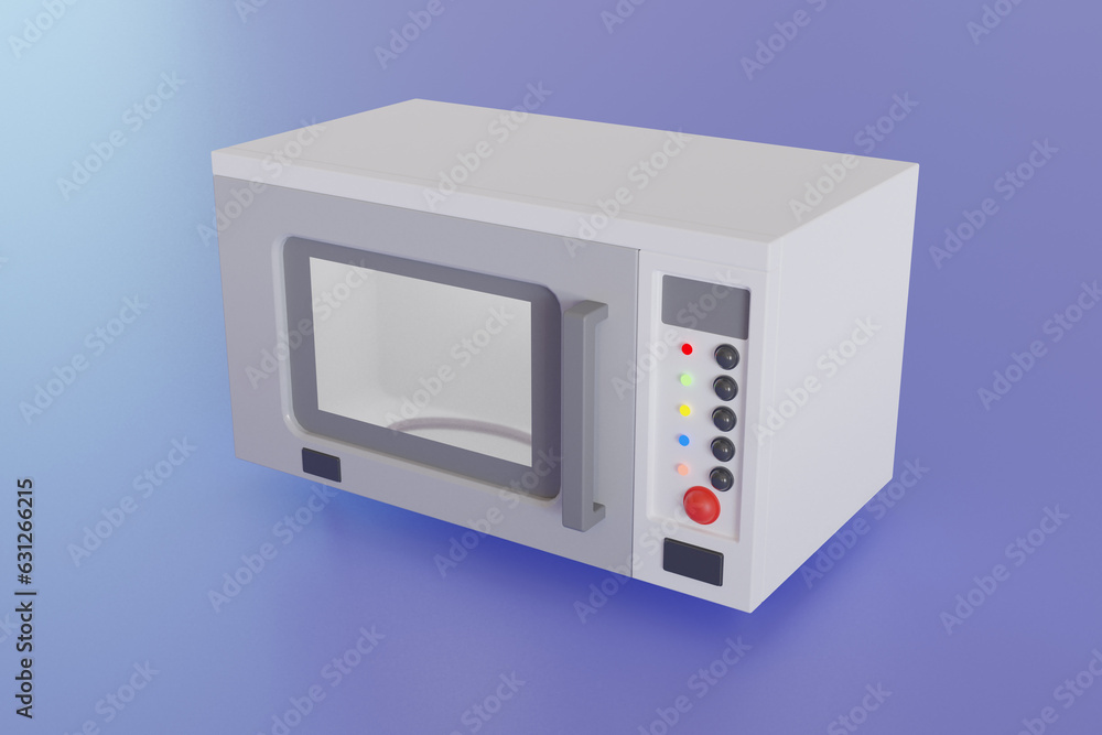 Modern microwave oven with closed door and lit lamp inside. Kitchen electric appliance for cooking food. 3d empty white microwave oven with display, buttons and glass plate. Modern microwave oven with closed door and lit lamp inside. Kitchen electric appliance for cooking food. 3d empty white microwave oven with display, buttons and glass plate.