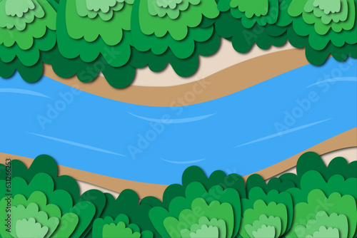 Arial View Of PaperCut Art Of Forest With Trees And River