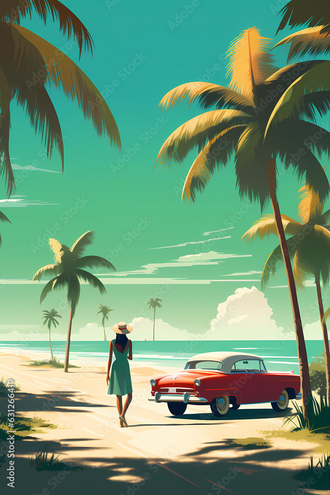 Illustration of a beautiful view of the island of Cuba