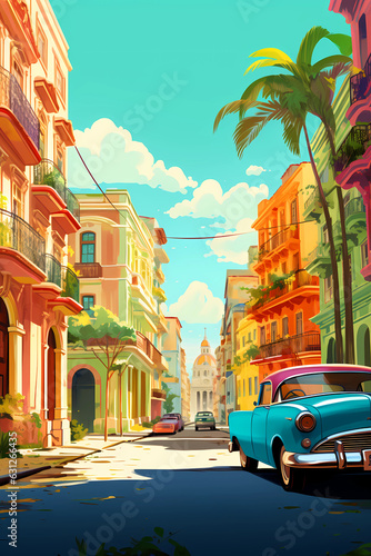 Illustration of a beautiful view of the island of Cuba © Alek