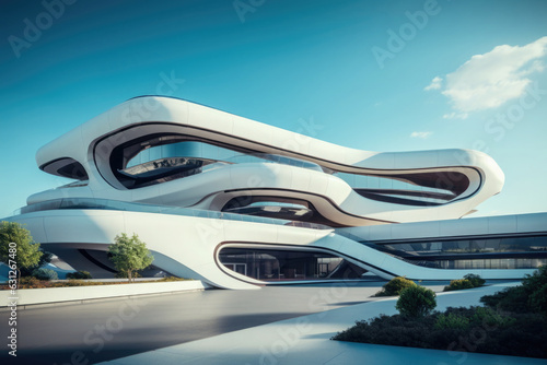 Futuristic building exterior. Modern architecture with geometrical shapes