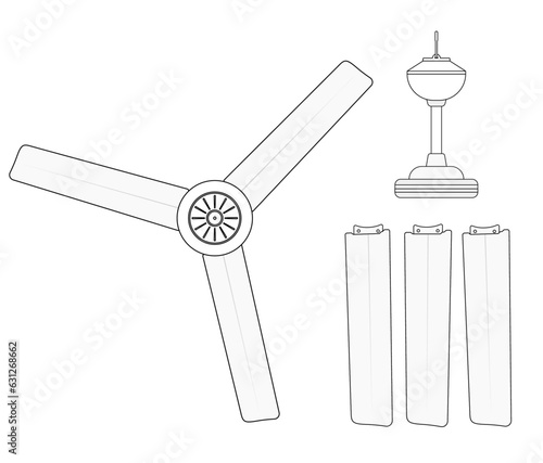 Ceiling fan and separated blades and motor illustration vector image