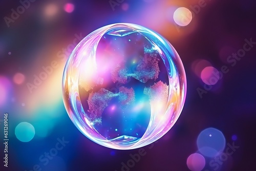 A dazzling soap bubble casting an iridescent spectrum, suspended in a multicolored dreamscape. © Kishore Newton