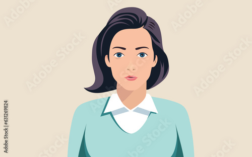 Woman face and upper body - Female character avatar with casual neutral facial expression. Flat design vector illustration