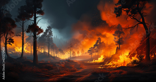 Fire Disaster  Burning Forest Illustration