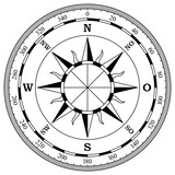 Kompass Rose Vektor mit acht Windrichtungen, Skala und deutscher Osten Bezeichnung. Isolierter Hintergrund.