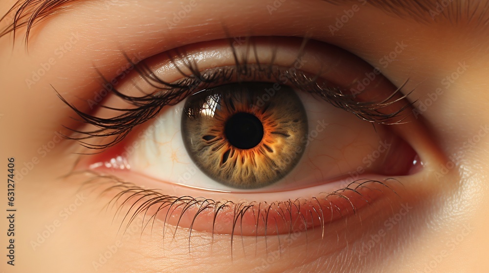 Fototapeta premium a close up of a person's eye with a brown iris. generative ai