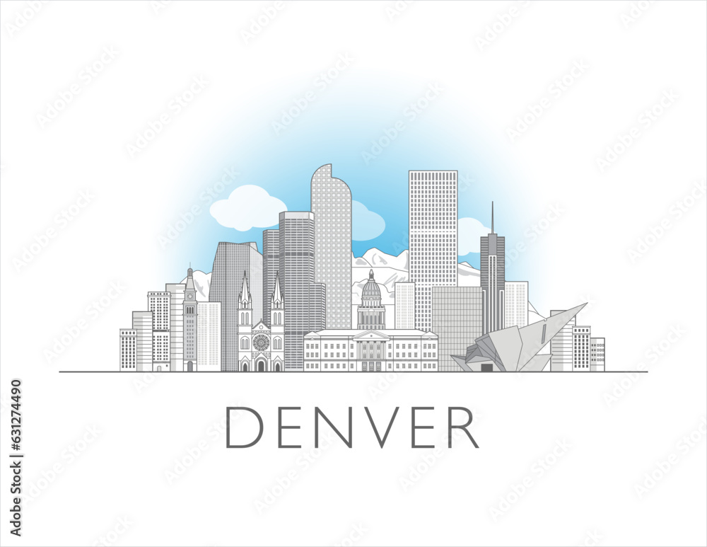 Denver Colorado cityscape line art style vector illustration