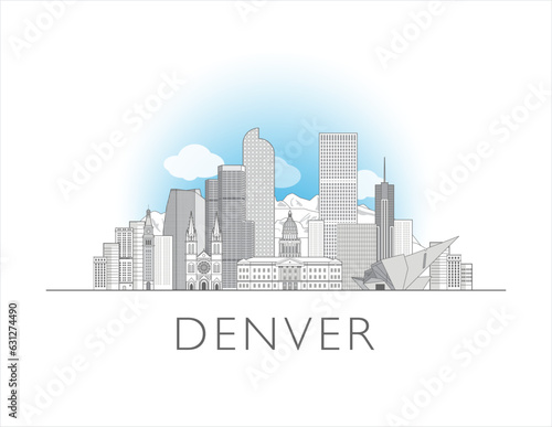 Denver Colorado cityscape line art style vector illustration