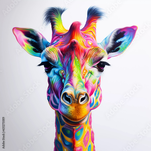 neon giraffe portrait with neon colors