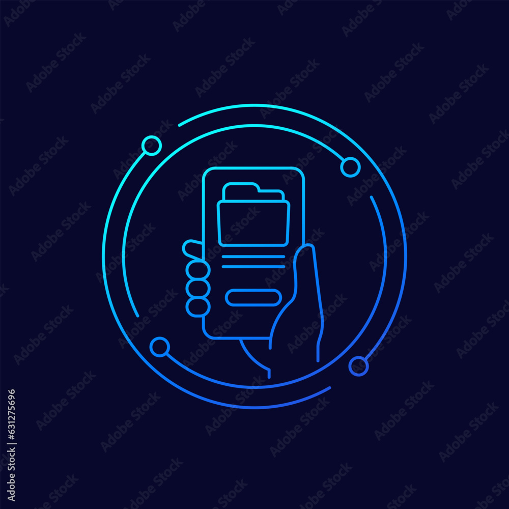 folder icon with a phone in hand, linear design folder icon with a phone in hand, linear design