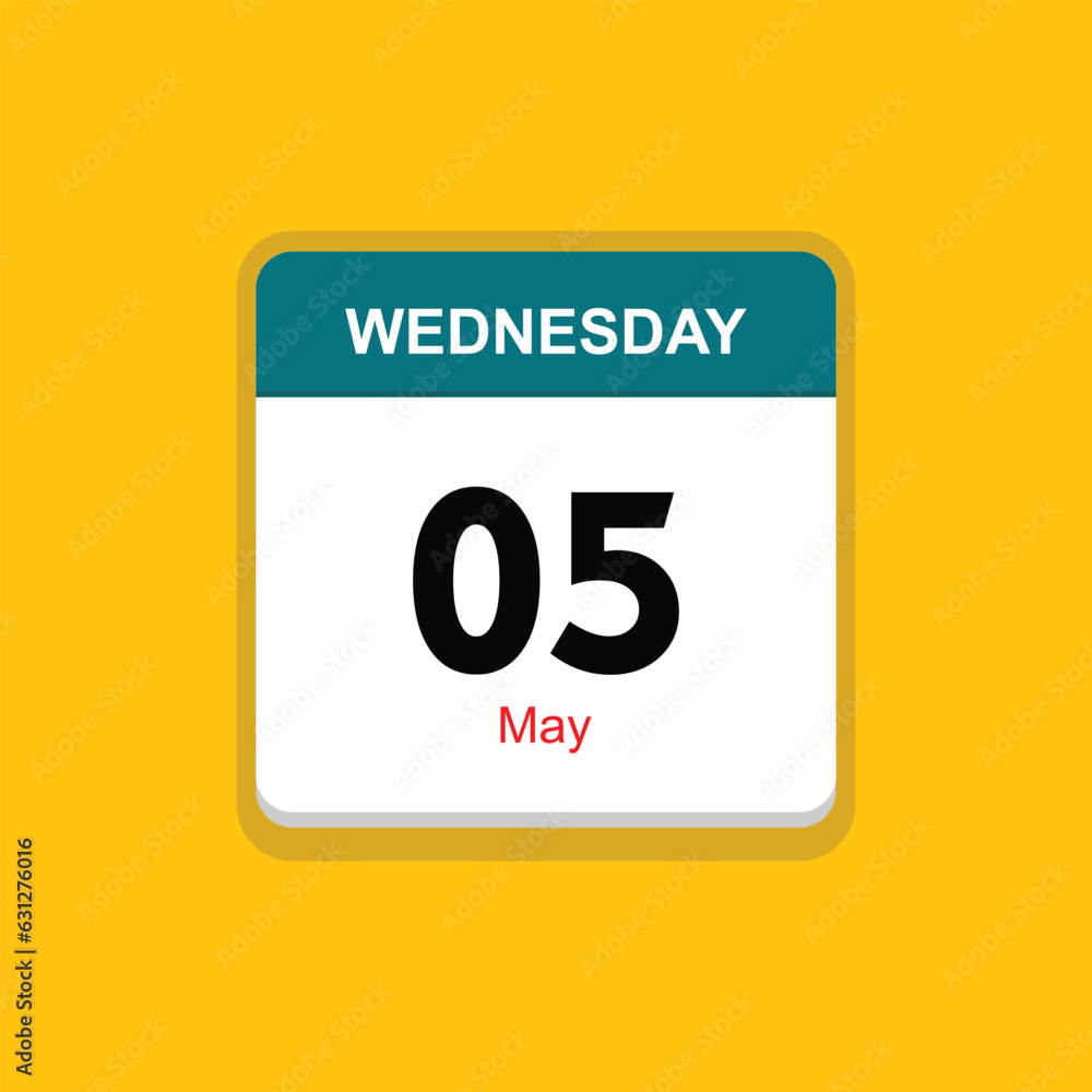 may 05 wednesday icon with yellow background, calender icon - obrazy, fototapety, plakaty 