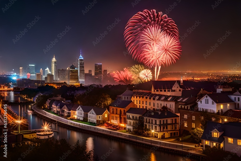 fireworks over the city