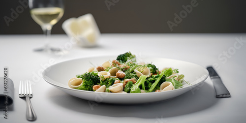 Orecchiette pasta with Broccoli Rabe on the plate on the table