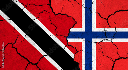 Flags of Trinidad and Norway on cracked surface - politics, relationship concept