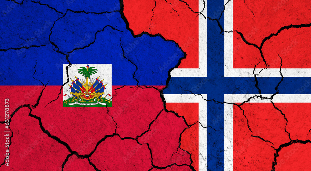 Flags of Haiti and Norway on cracked surface - politics, relationship concept Flags of Haiti and Norway on cracked surface - politics, relationship concept