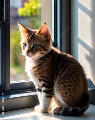 Wallpaper Mural A small kitten is sitting on the windowsill near the window. Generative AI Torontodigital.ca