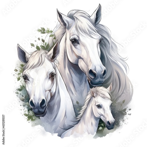 Horses portrait. Watercolor hand drawn illustration isolated on white background