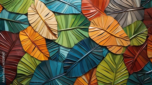  a painting of a colorful leaf pattern on the wall of a building.  generative ai